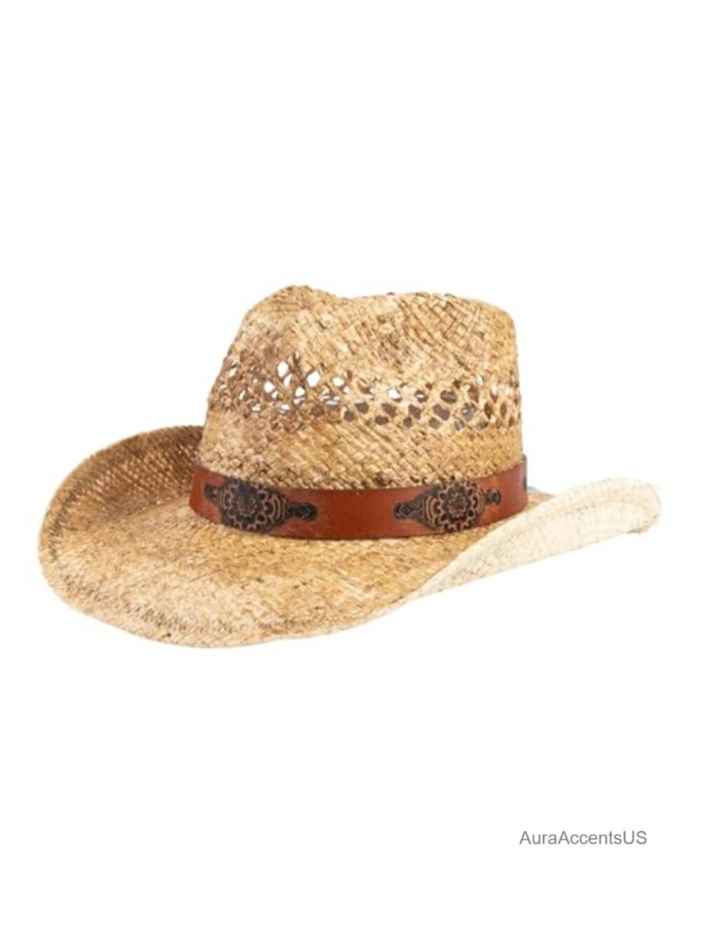 Straw Cowboy Hat Raffia Western Rancher Sun Hat